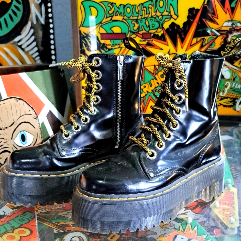 Dr. Martens Shiny Black Boots with Gold Laces